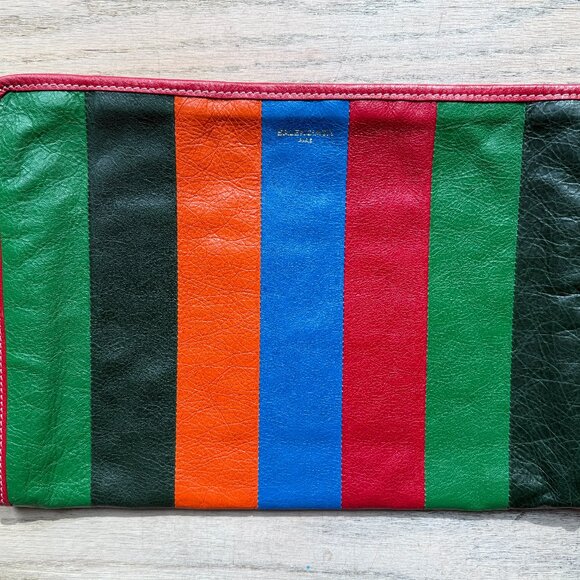 Balenciaga Striped Leather Pouch Clutch Bag with Tags - Picture 1 of 3